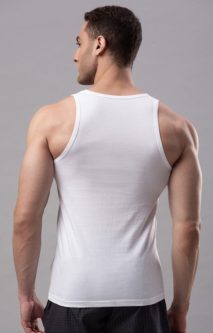 White 100% Cotton Vest (Round Neck)- UnderJeans by Spykar