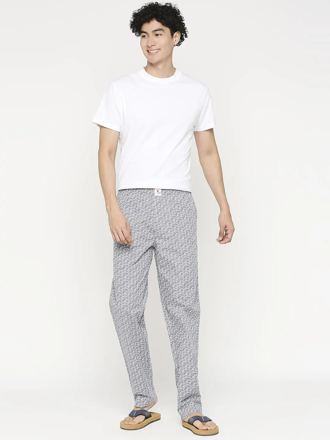 Men Premium Grey & White Cotton Regular Fit Pyjama - UnderJeans by Spykar