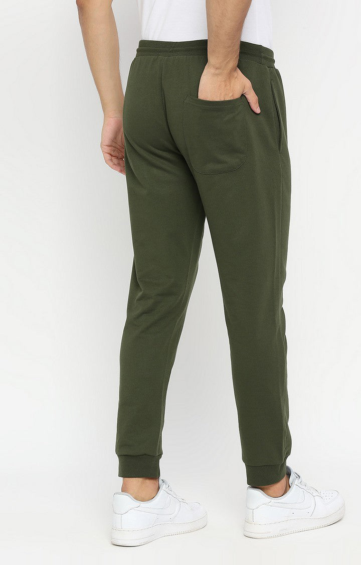 Men Premium Cotton Blend Olive Trackpant - UnderJeans by Spykar
