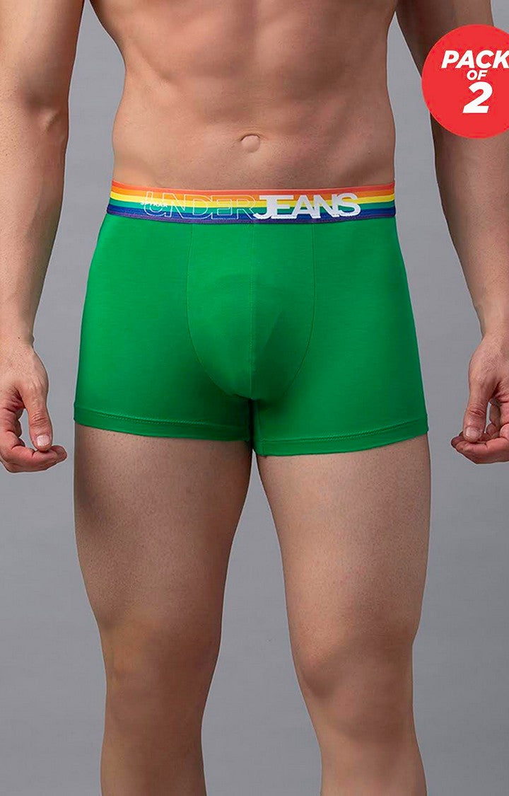 Men Premium Cotton Blend Green-Multi Trunk - (Pack of 2)- UnderJeans by Spykar