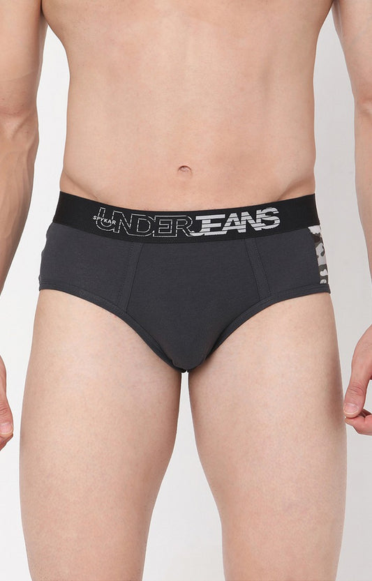 Underjeans By Spykar Grey Solid Briefs For Men