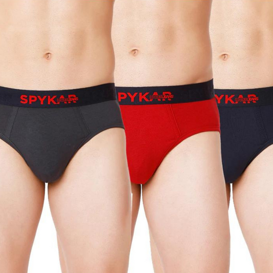 Men Premium Grey Maroon & Navy Cotton Blend Brief (Pack of 3)- UnderJeans by Spykar