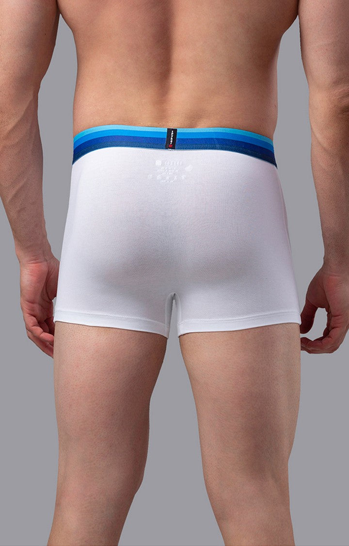 White-Blue Cotton Blend Trunk for Men Premium- UnderJeans by Spykar