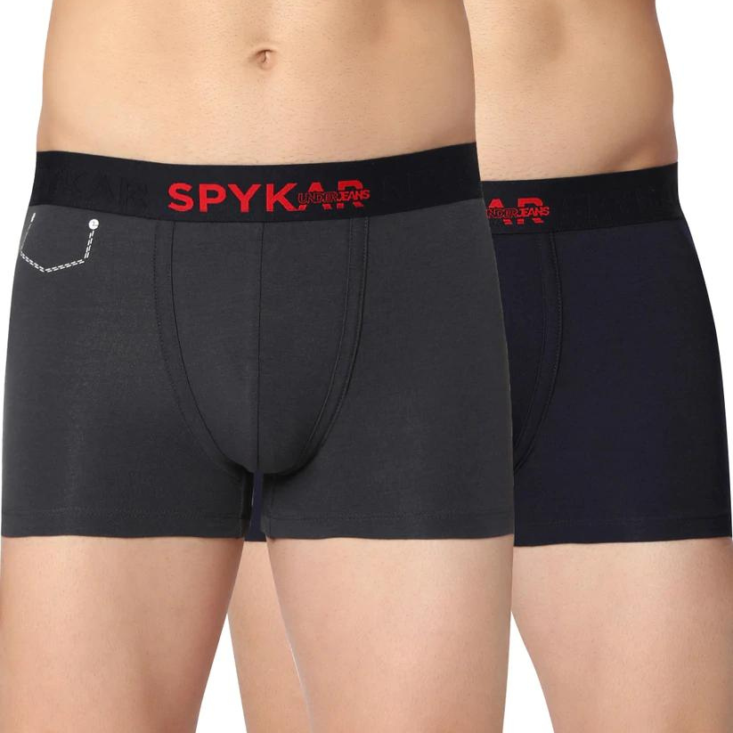 Men Premium Grey & Navy Cotton Blend Trunk (Pack of 2)- UnderJeans by Spykar