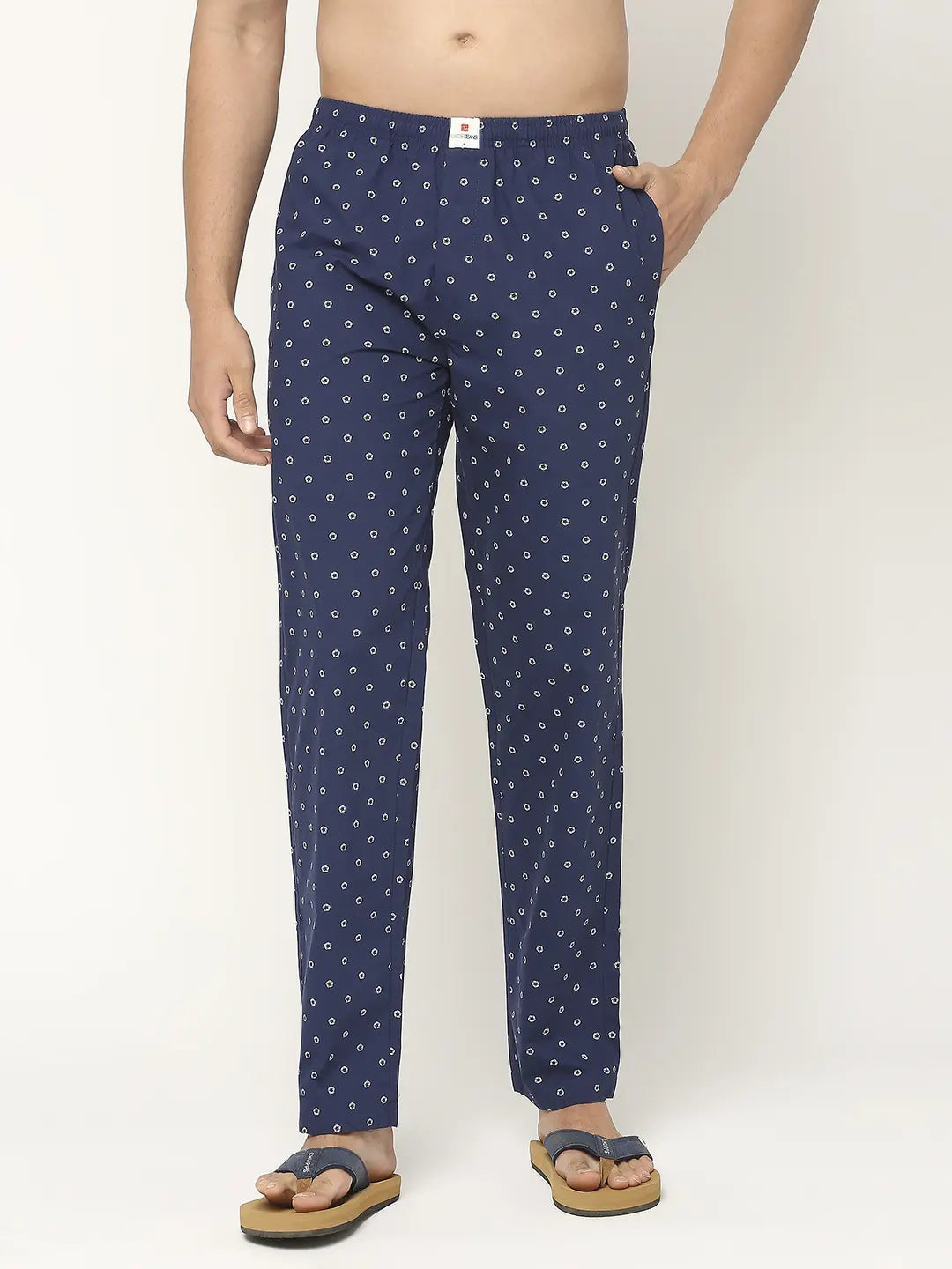 Men Premium Cotton Printed Navy Pyjama- UnderJeans by Spykar