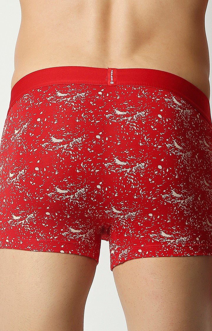 Men Premium Red Cotton Blend Regular Fit Trunk - UnderJeans by Spykar