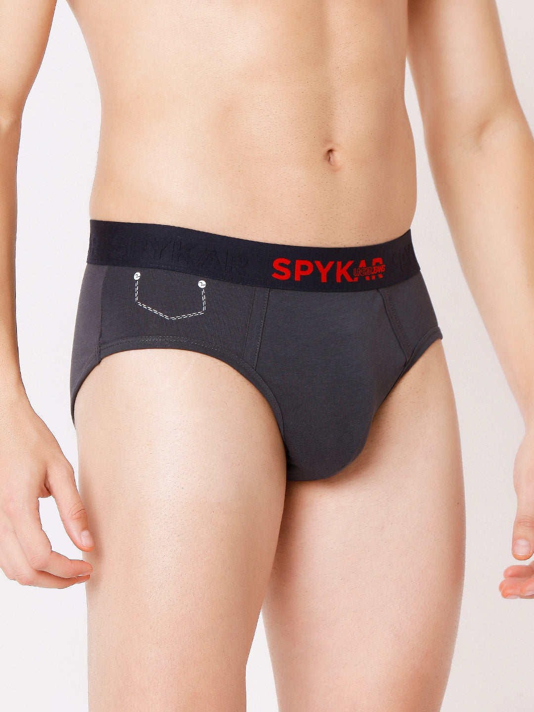 Men Premium Grey & Navy Cotton Blend Brief (Pack of 2)- UnderJeans by Spykar