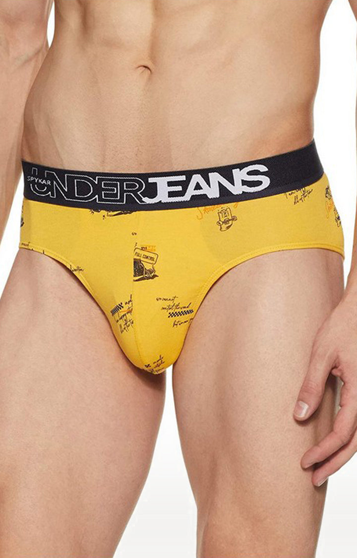 Yellow Cotton Brief for Men Premium- UnderJeans by Spykar