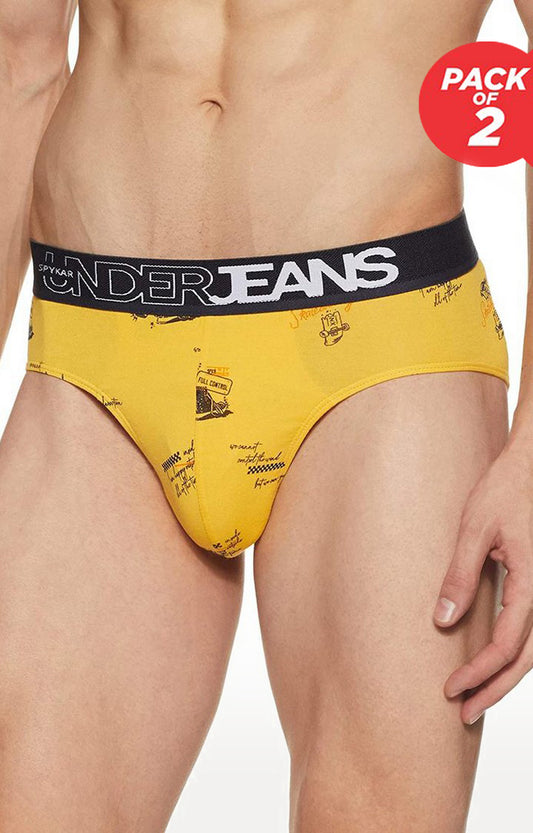 Underjeans by Spykar Men Premium Cotton Blend Yellow Brief