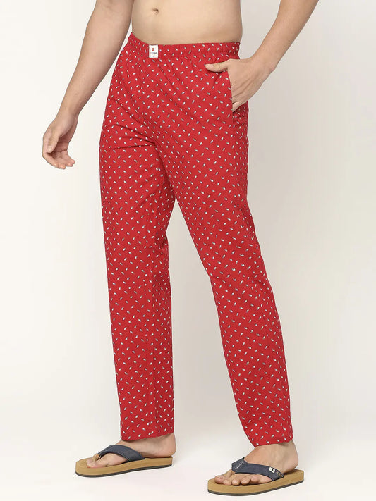 Men Premium Cotton Printed Red Pyjama- UnderJeans by Spykar