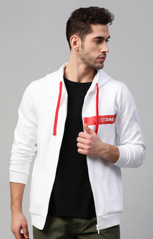 White Cotton Solid Hooded Sweatshirts- UnderJeans by Spykar