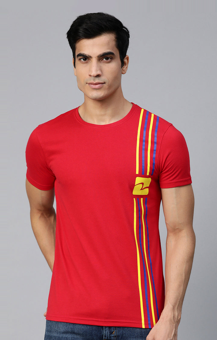 Red Cotton Solid Round Neck T-Shirts- UnderJeans by Spykar