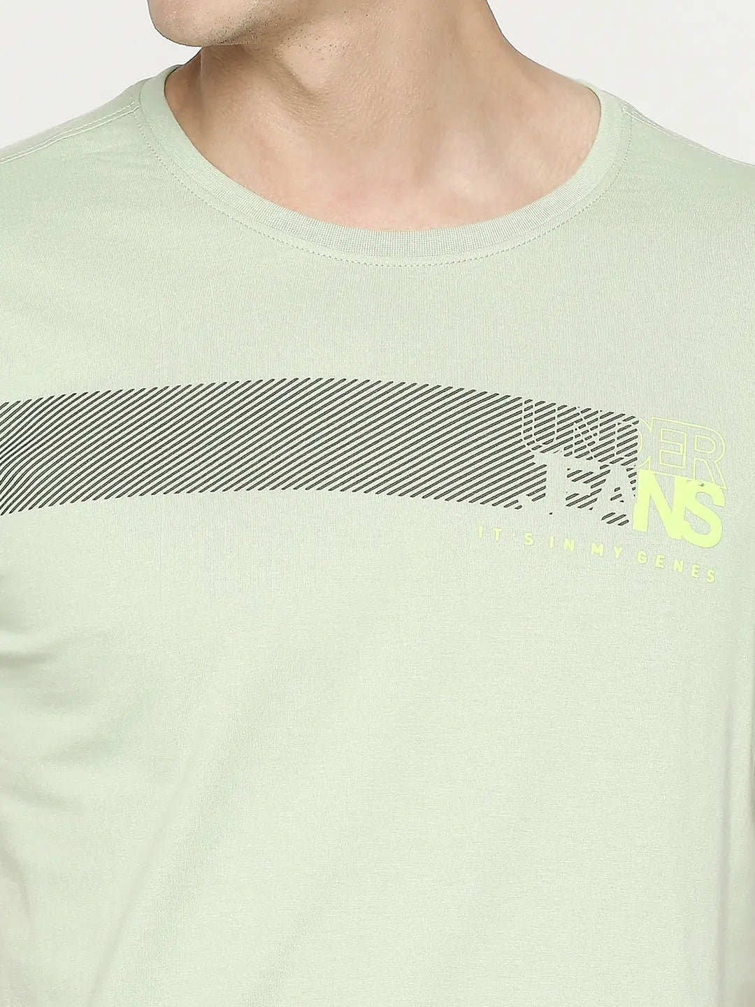 Men Premium Dusty Pista Cotton Half Sleeve Printed Tshirt- UnderJeans by Spykar