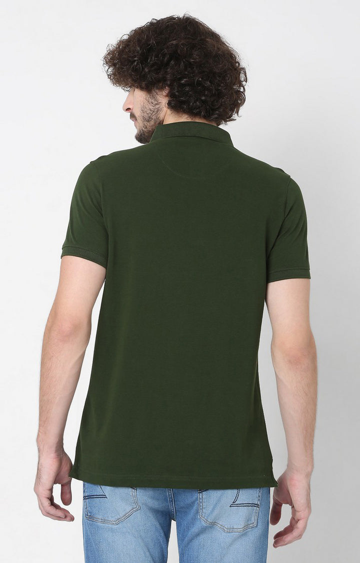 Men Premium Green Cotton Regular Fit Polo T-Shirt - UnderJeans By Spykar