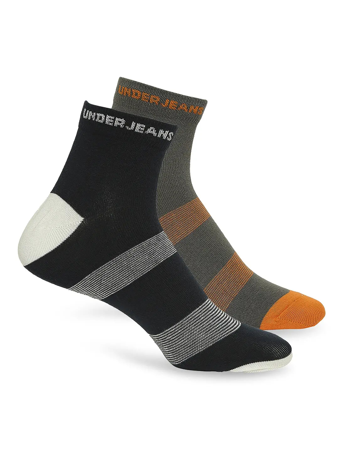 Men Premium Dark Grey & Navy Ankle Length Socks - Pack Of 2- Underjeans by Spykar