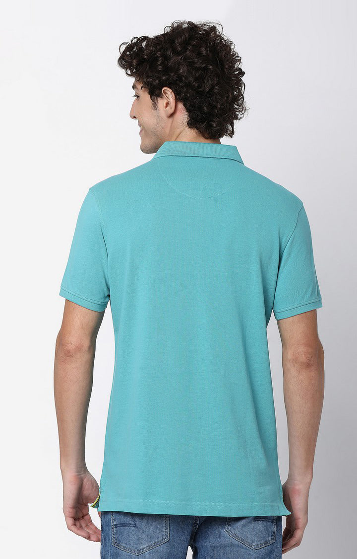 Men Premium Petrol Blue Cotton Polo T-Shirts - UnderJeans by Spykar