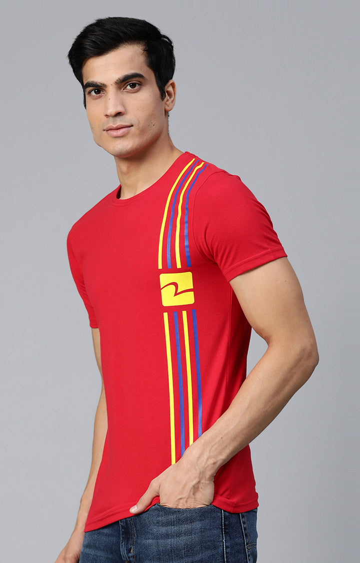 Red Cotton Solid Round Neck T-Shirts- UnderJeans by Spykar