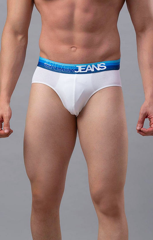 Men Premium Cotton Blend White-Blue Brief- UnderJeans by Spykar