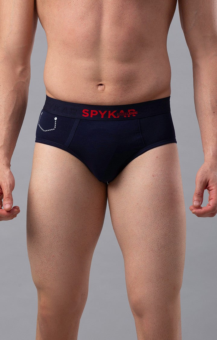 Men Premium Cotton Blend Navy Brief- UnderJeans by Spykar