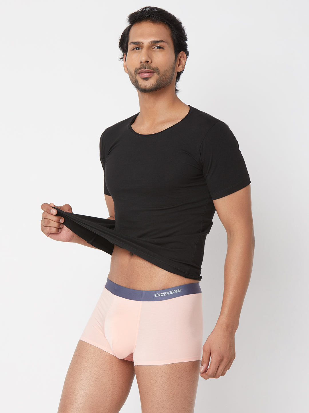 Men Pink Solid Super Premium Bonded Elastic Trunk- UnderJeans by Spykar