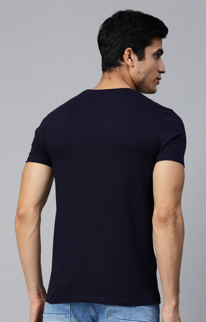 Navy Cotton Solid Round Neck T-Shirts- UnderJeans by Spykar