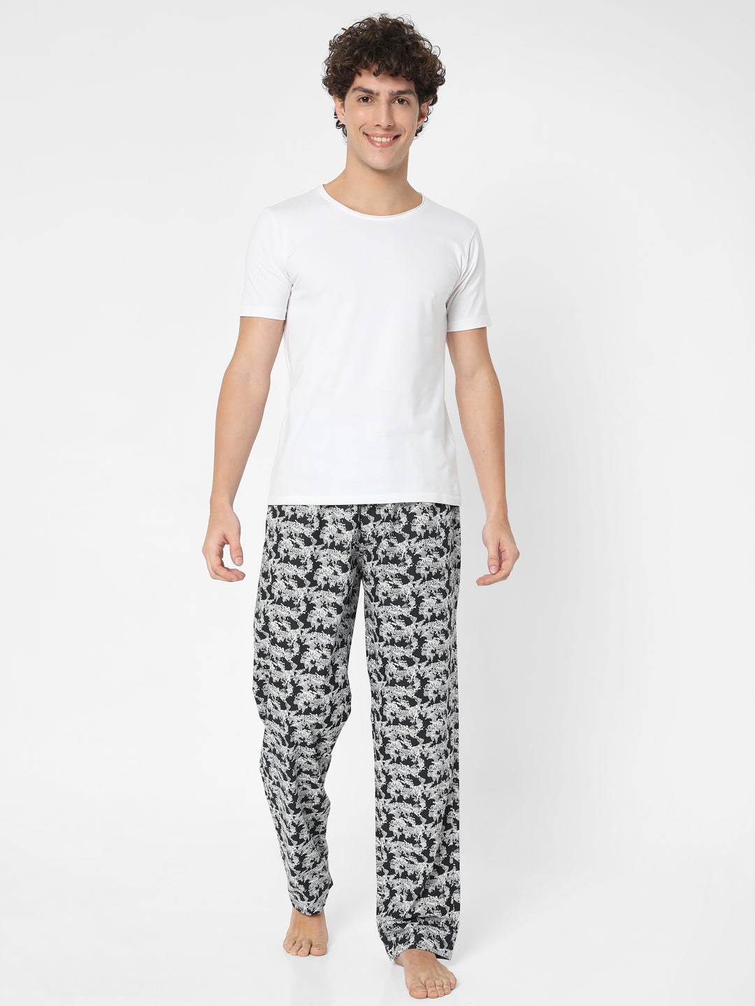 Men Premium Black Cotton Blend Regular Fit Pyjama - UnderJeans by Spykar