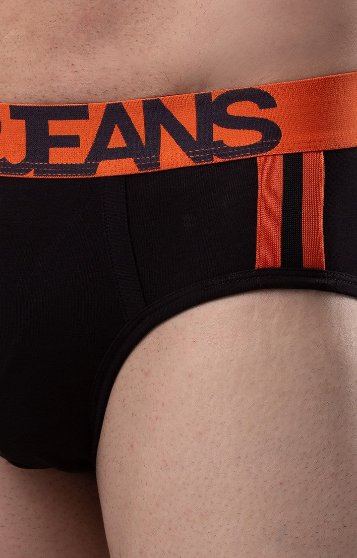 Men Premium Cotton Blend Black-Orange Brief- UnderJeans by Spykar