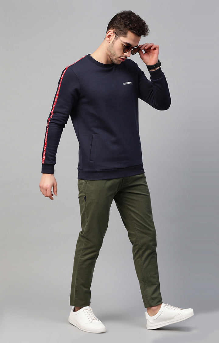 Navy Cotton Solid Round Neck Sweatshirts- UnderJeans by Spykar