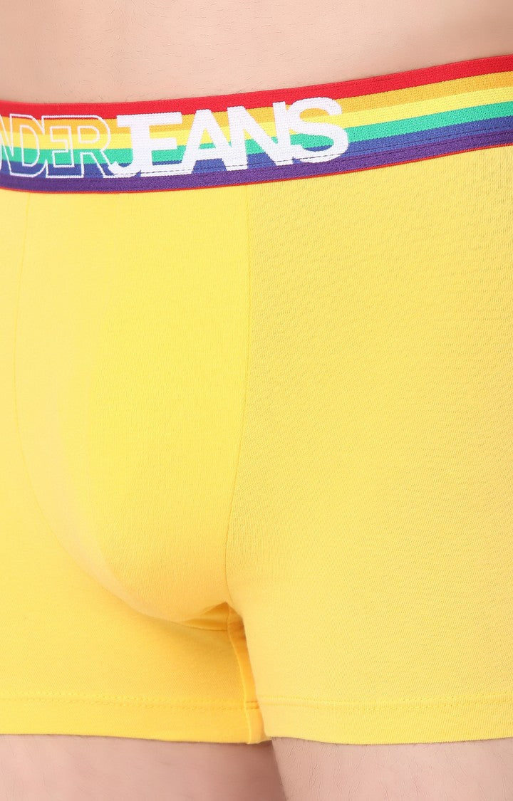 Men Premium Yellow Multi Cotton Blend Trunk- UnderJeans by Spykar
