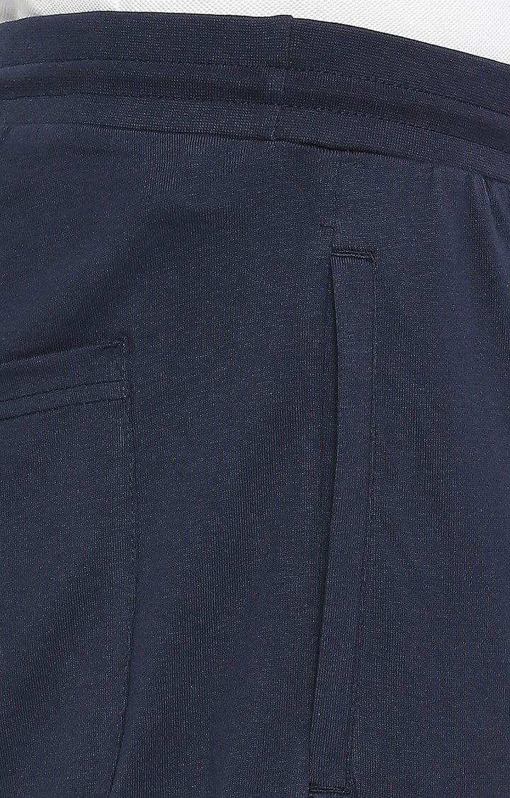 Men Premium Knitted Navy Cotton Trackpant - UnderJeans by Spykar