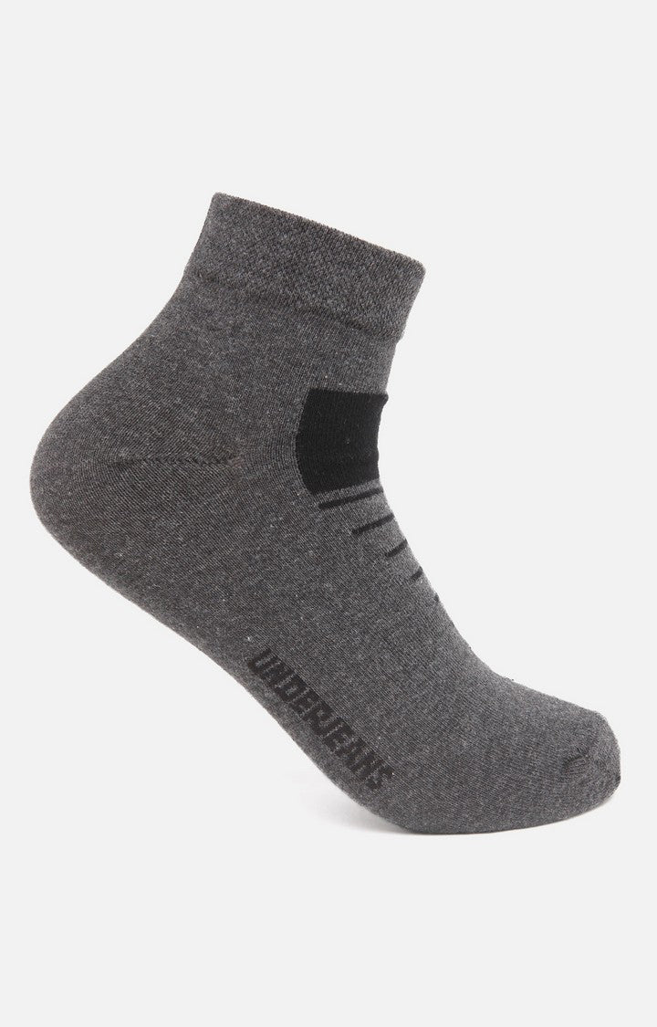 Men Premium Black Grey Anthra Navy Grey Ankle Length (Non Terry) (Pack of 5) Socks- UnderJeans by Spykar