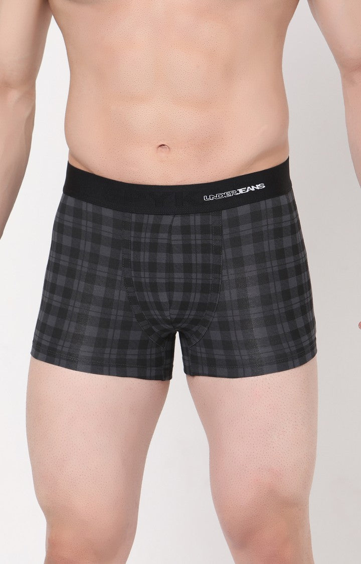 Men Premium Cotton Blend Black-Check Trunk - (Pack of 2)- UnderJeans by Spykar