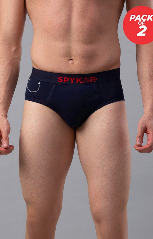 Underjeans by Spykar Men Premium Cotton Blend Navy Brief - (Pack of 2)