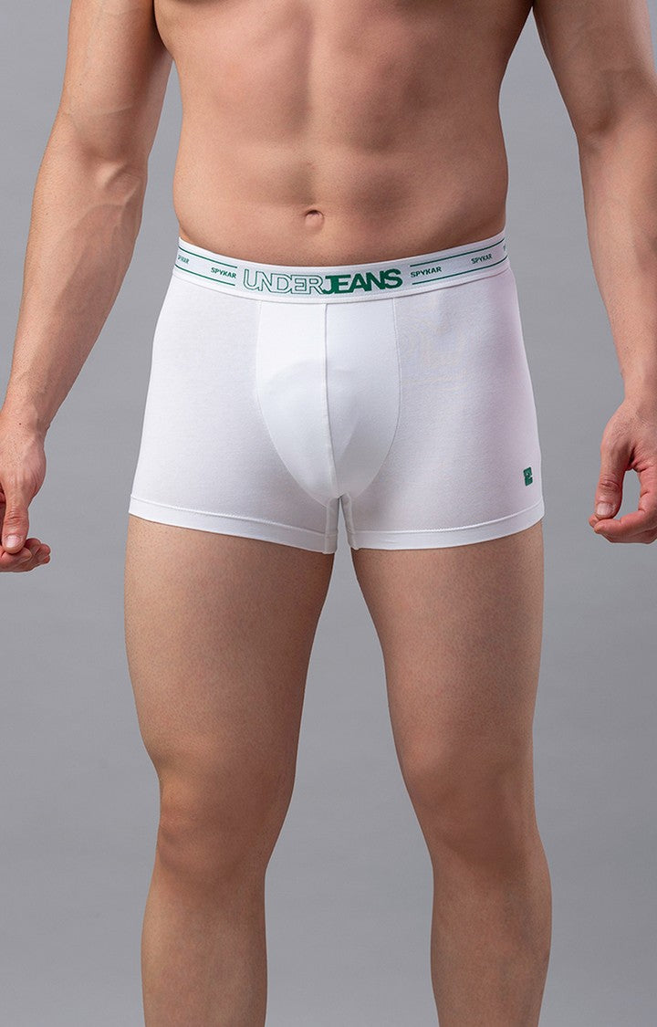 Men Premium White Cotton Blend Trunk- UnderJeans by Spykar