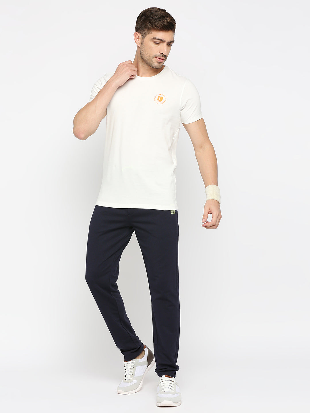 Men Premium Ecru Cotton Round Neck Plain Tshirt- UnderJeans by Spykar