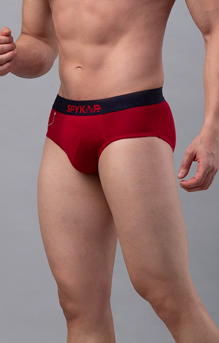 Men Premium Cotton Blend Maroon Brief- UnderJeans by Spykar