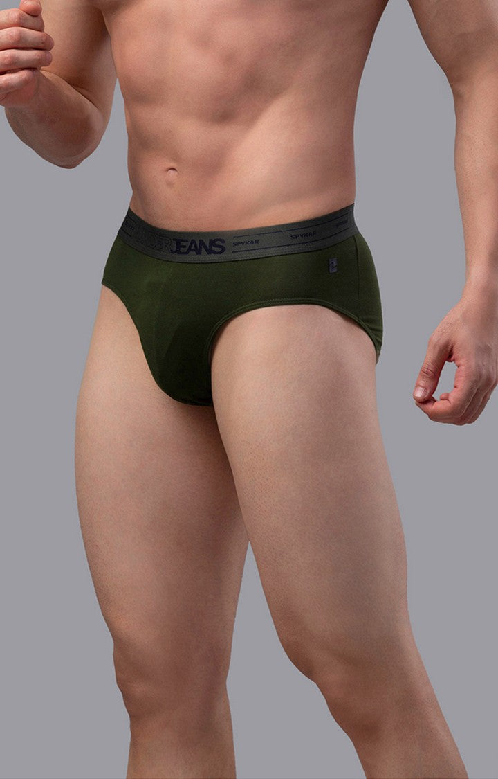 Olive Cotton Brief for Men Premium - (Pack of 2)- UnderJeans by Spykar