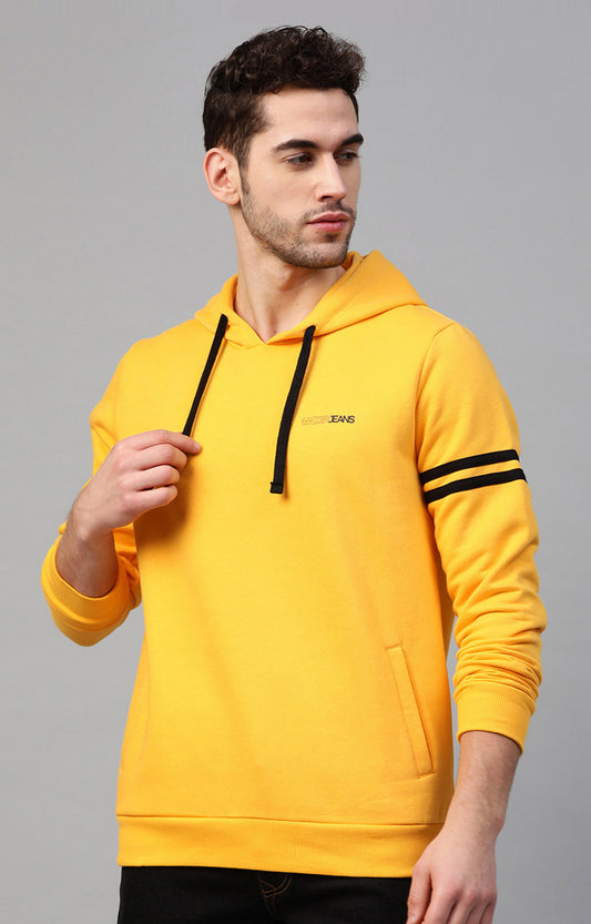 Mustard Cotton Solid Hooded Sweatshirts- UnderJeans by Spykar