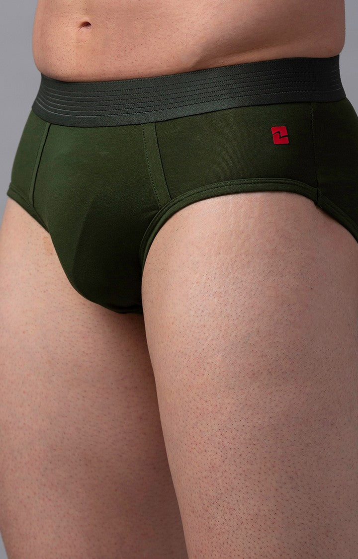 Men Premium Olive Cotton Blend Brief- UnderJeans by Spykar