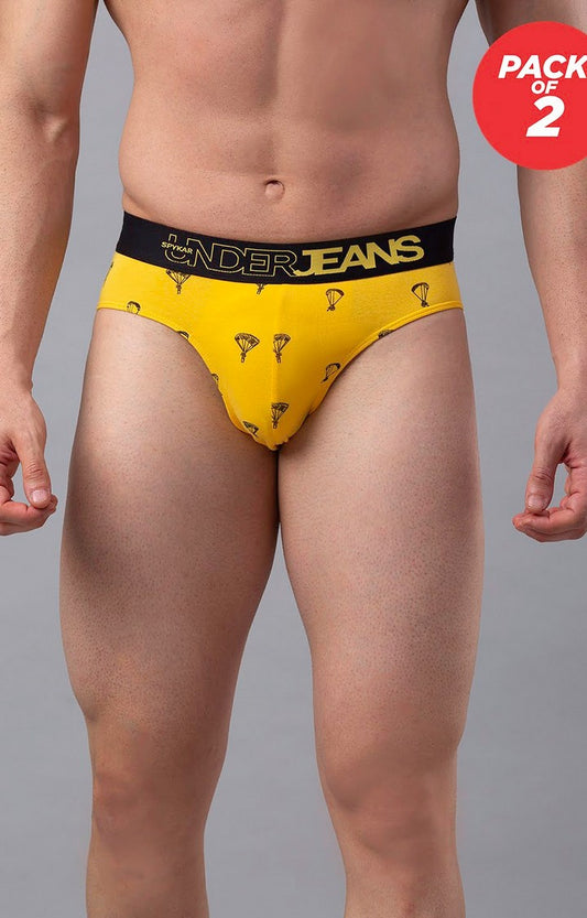 Men Premium Cotton Blend Yellow Brief - (Pack of 2)- UnderJeans by Spykar