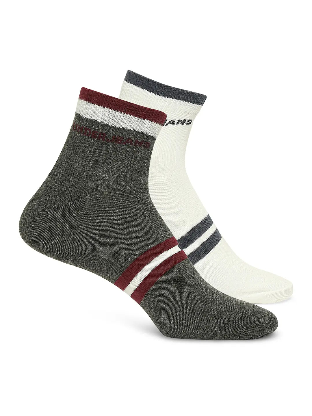 Men Premium Anthra Melange & White Ankle Length Socks - Pack Of 2- Underjeans by Spykar
