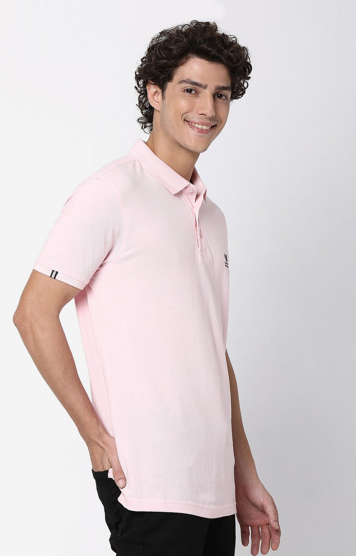 Men Premium Pink Cotton Polo T-Shirts For Men Premium- UnderJeans by Spykar