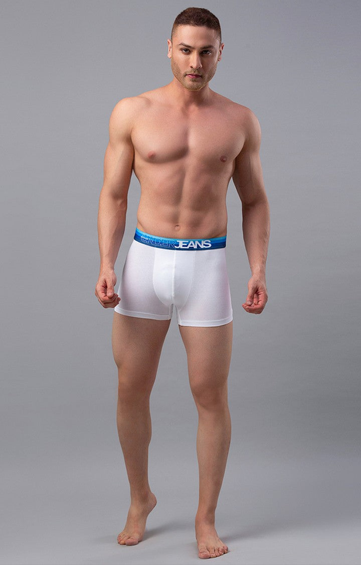 White-Blue Cotton Blend Trunk for Men Premium- UnderJeans by Spykar