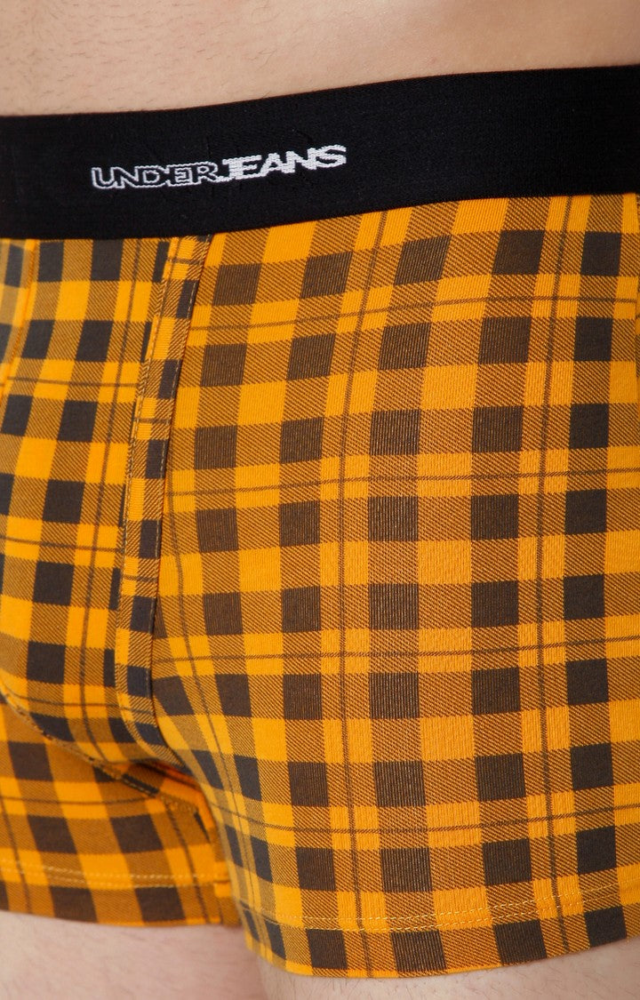 Men Premium Orange Check Cotton Blend Trunk- UnderJeans by Spykar