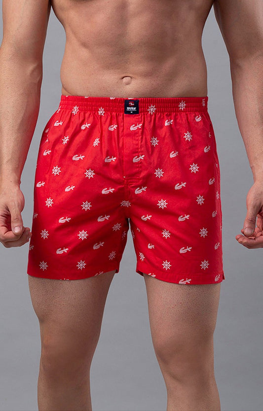 Red Cotton Boxer for Men Premium- UnderJeans by Spykar