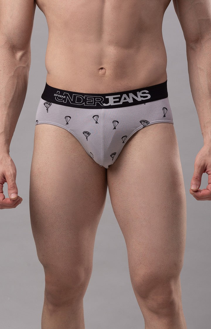 Men Premium Cotton Blend Grey Brief - (Pack of 2)- UnderJeans by Spykar