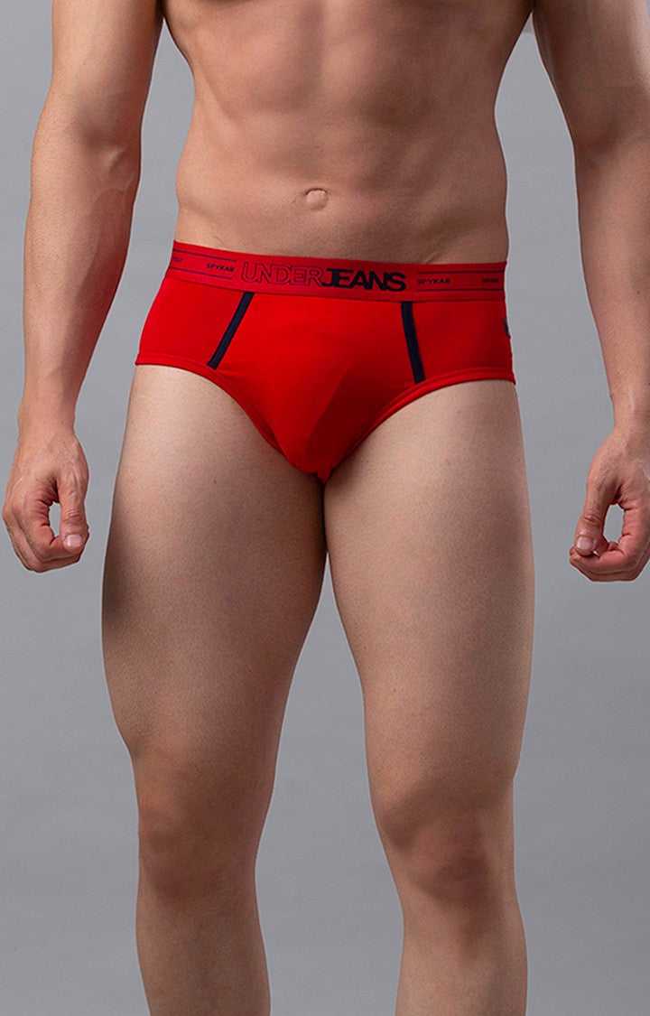 Men Premium Cotton Blend Red Brief- UnderJeans by Spykar