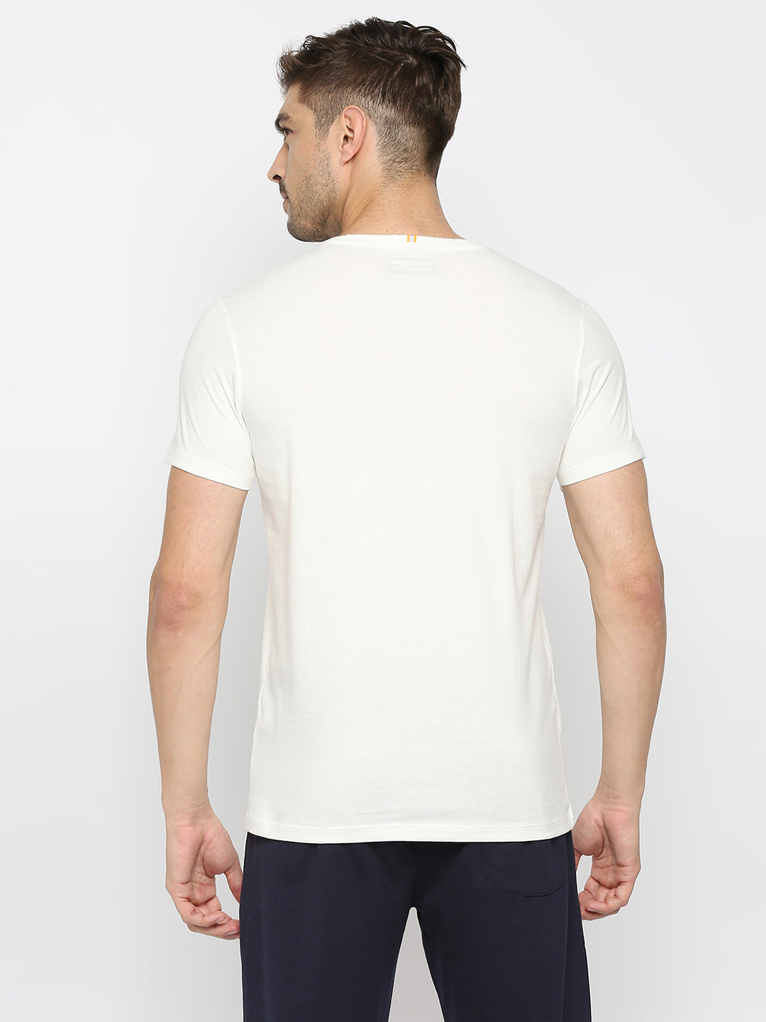 Men Premium Ecru Cotton Round Neck Plain Tshirt- UnderJeans by Spykar