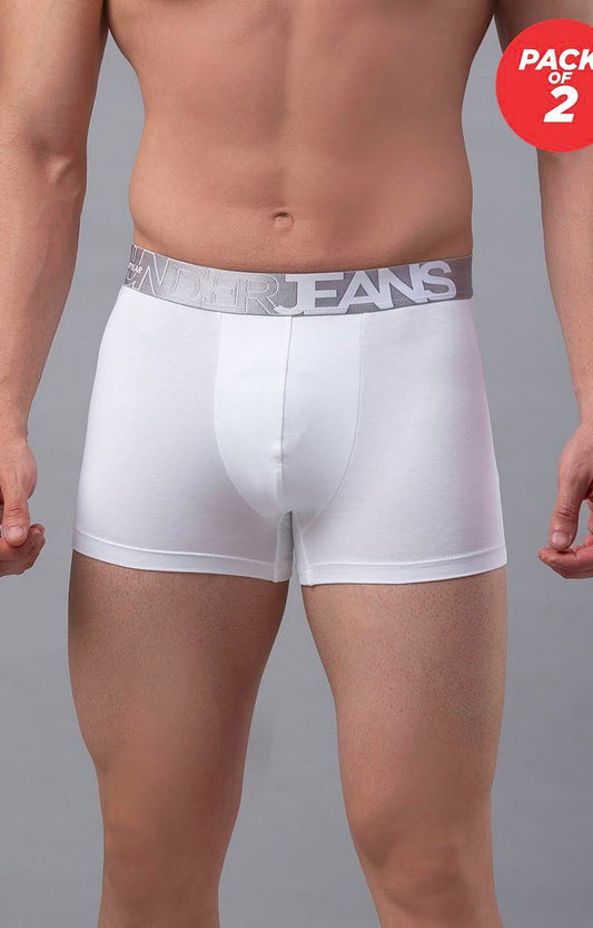 Underjeans by Spykar Men Premium Cotton Blend White Trunk - (Pack of 2)