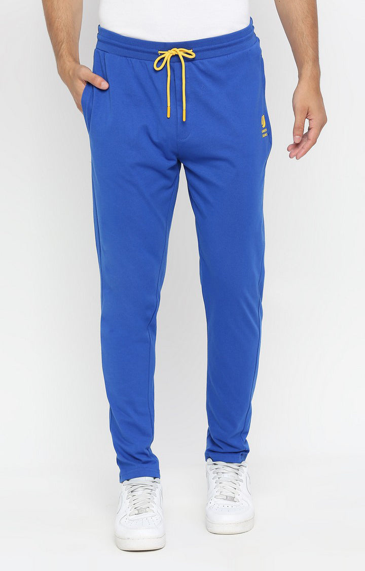Men Premium Knitted Royal Blue Cotton Trackpant - UnderJeans by Spykar